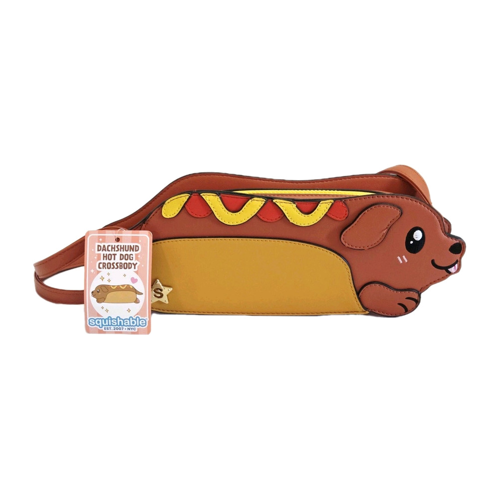 Dachshund Hot Dog Crossbody Bag Squishable Sausage Dog Purse Novelty Gift NEW